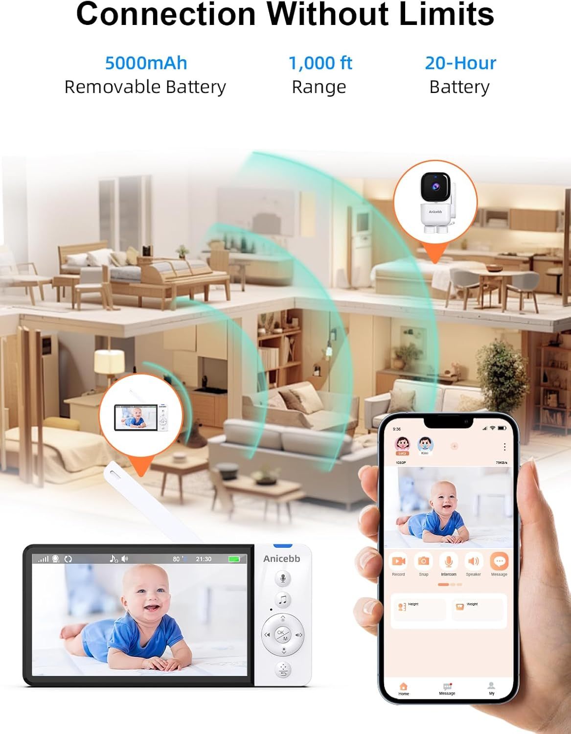 Smartes Babyphone mit 5-Zoll-Display und Schwenkkamera 2