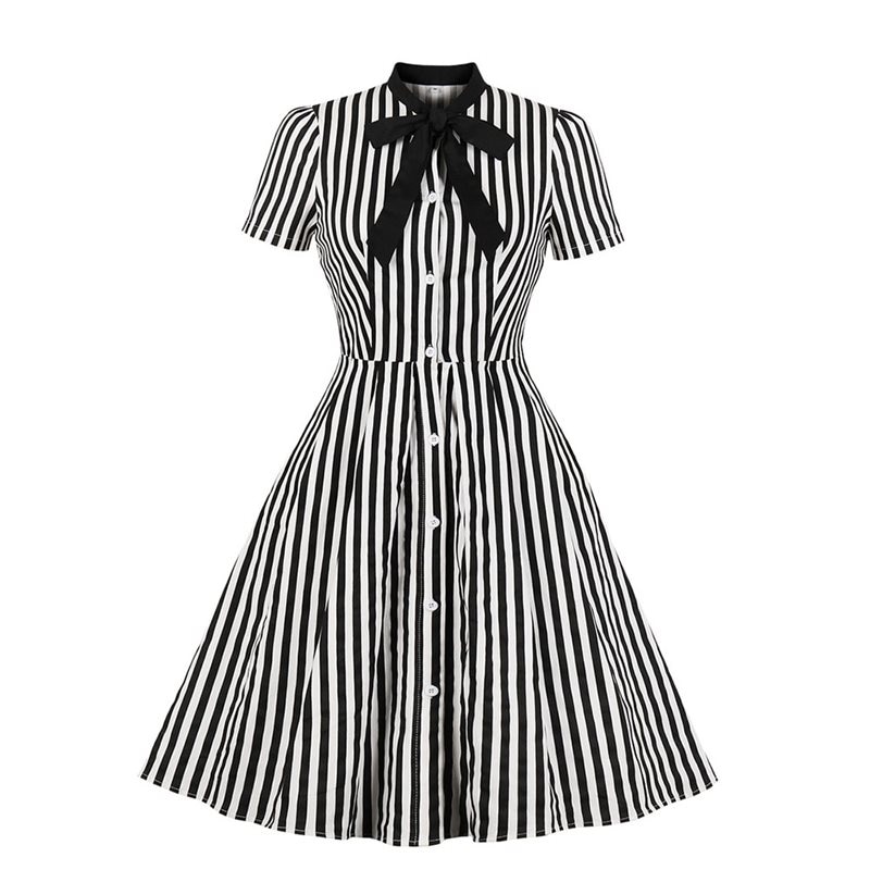Vintage-Knopfkleid gestreift