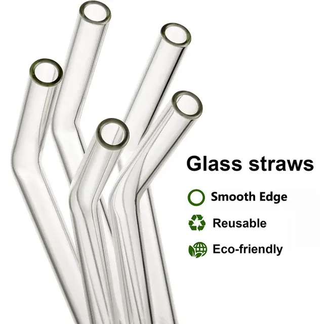 Wiederverwendbare Klarglas-Trinkhalme 8 Zoll Set 2