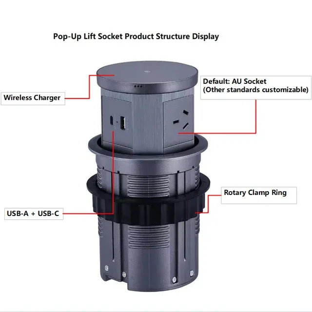 Versenkbare Tischsteckdose mit USB-C und Qi 3