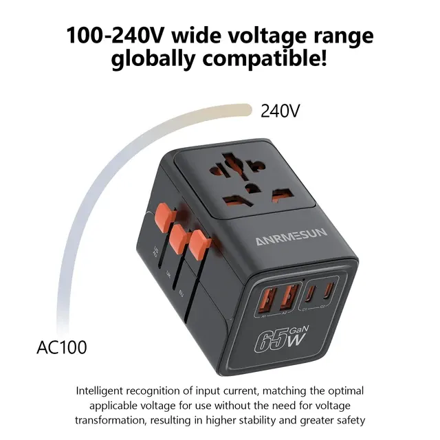 GaN-Universal-Reiseadapter mit 2 USB-C-Ports 1