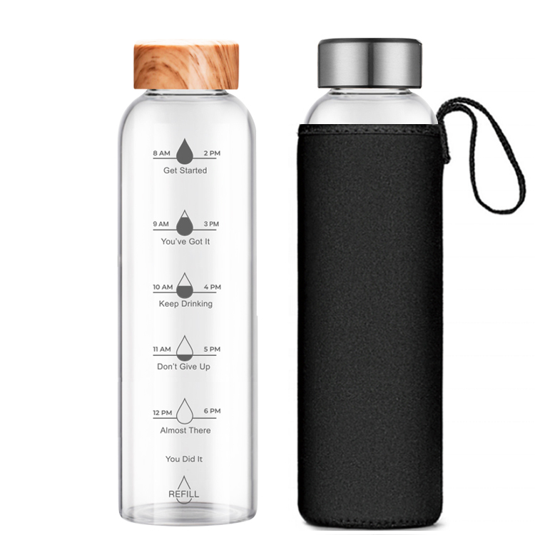 Glas-Trinkflasche mit Zeitmarkierung 4