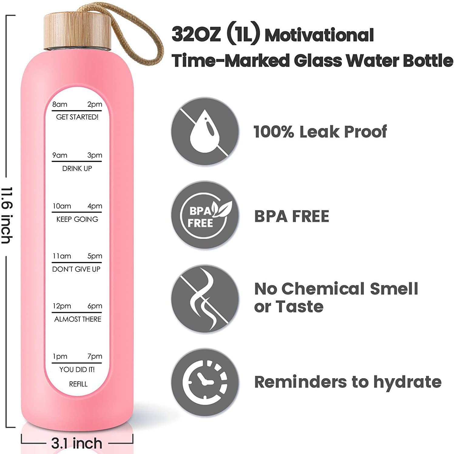 BPA-freie Glasflasche 1L mit Silikonhülle 3
