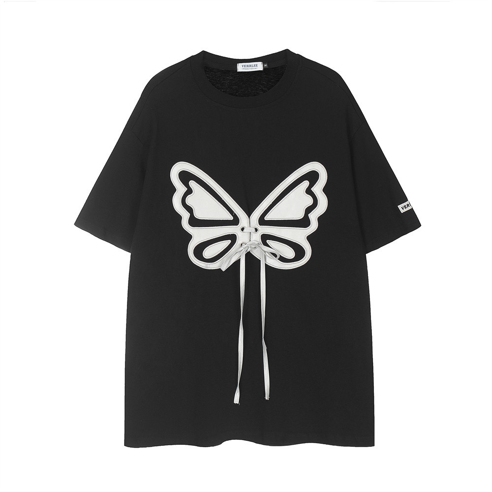 Kurzarm-T-Shirt aus Leder mit Schleife