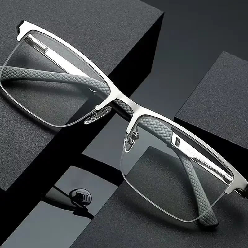 Halbrand-Lesebrille mit Blaulichtfilter aus Metall