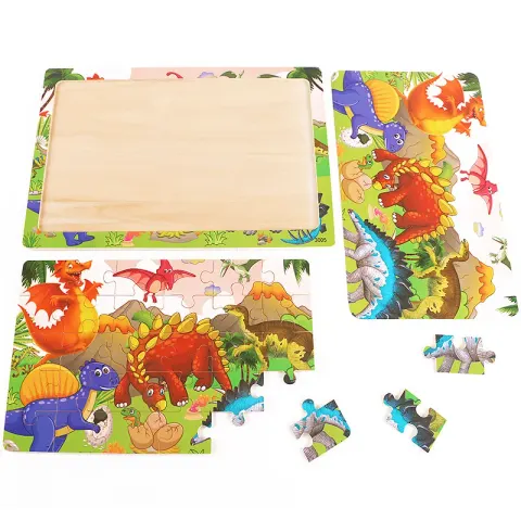 Holzpuzzle 30 Teile mit Tier- und Dinosaurier-Motiven