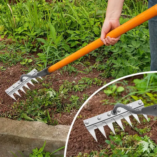 Multifunktionaler Metall-Gartenrechen mit Zähnen 2
