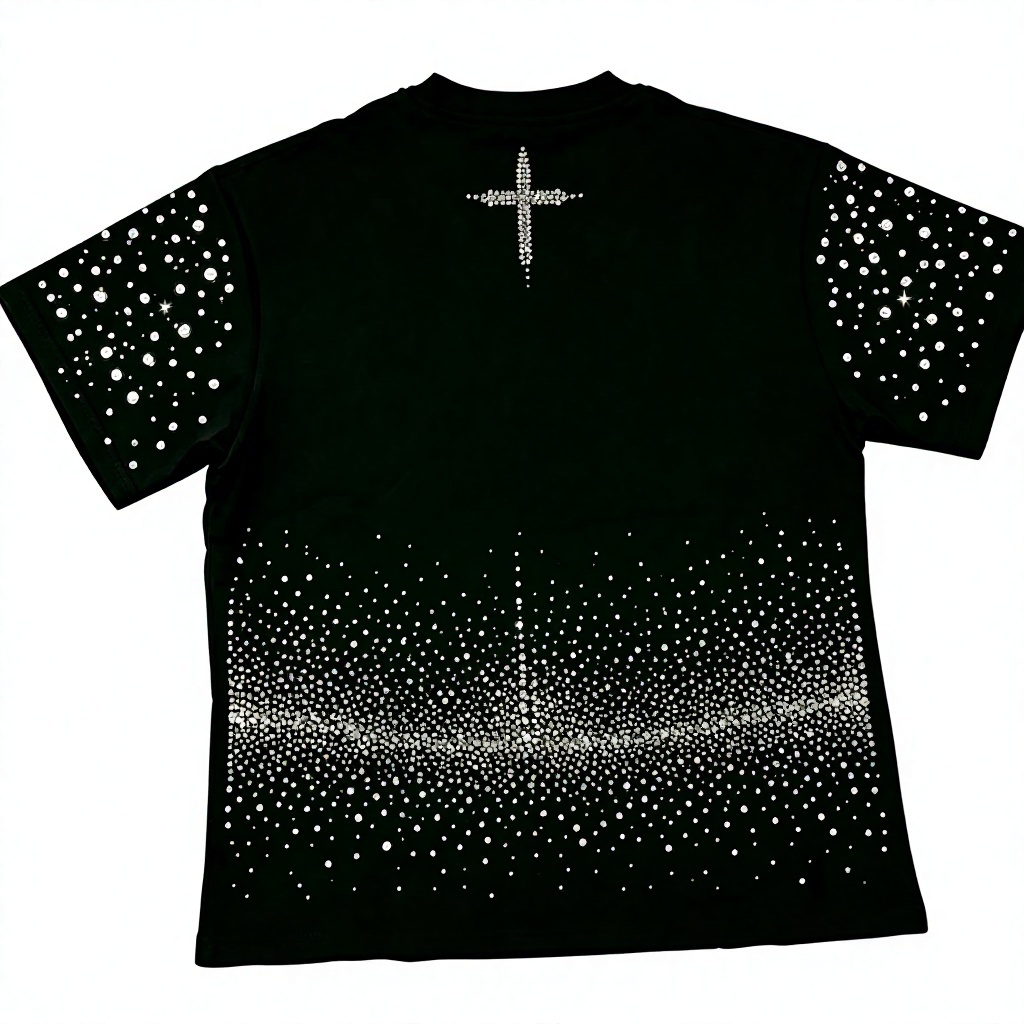 Schwarzes Oversized Gothic-Shirt mit Strass 2