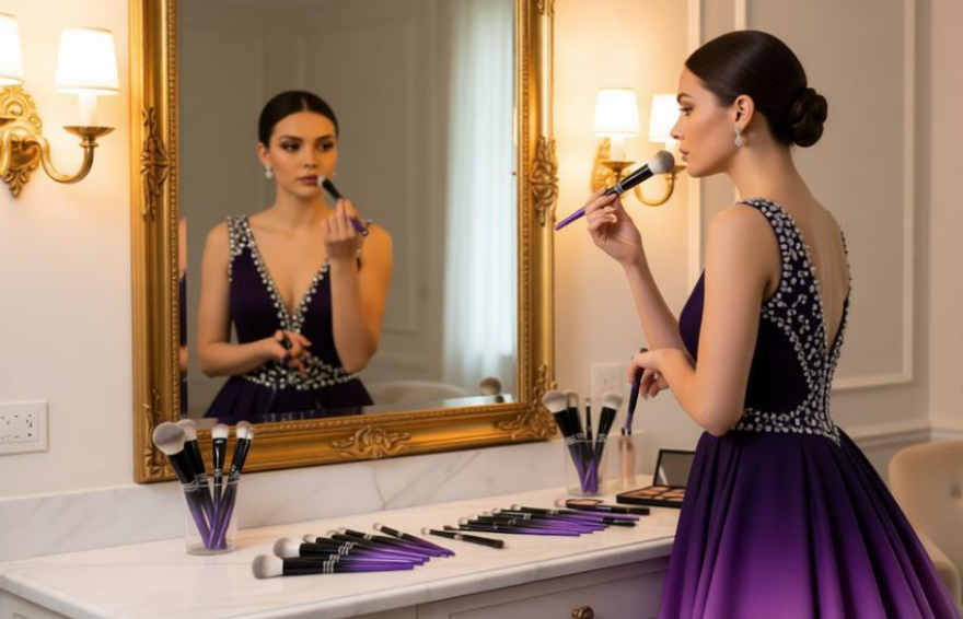12-teiliges Make-up-Pinselset mit Nylonborsten, lila 3
