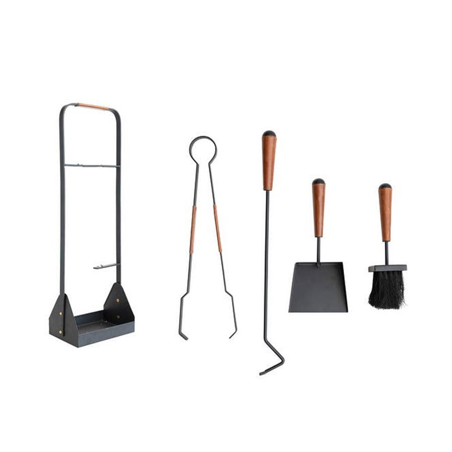 Schwarzes Kaminbesteck-Set aus Schmiedeeisen, 5-teilig 4
