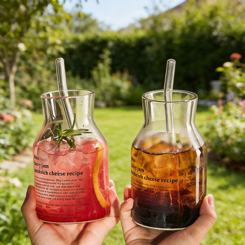 650ml Klarer Glas-Trinkbecher mit Deckel und Strohhalm 4