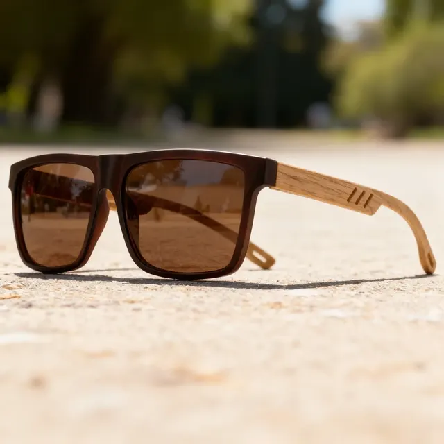 Quadratische Sonnenbrille mit Holzmaserung 3