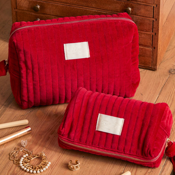 Gesteppte Samt Kosmetiktasche mit Organizer 3