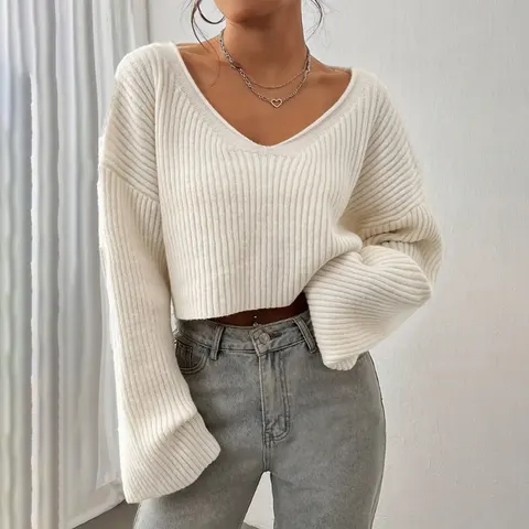 Cropped-Rippstrickpullover