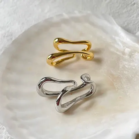 Doppelreihige Ohrklemmen Asymmetrisch Gold Ohne Piercing