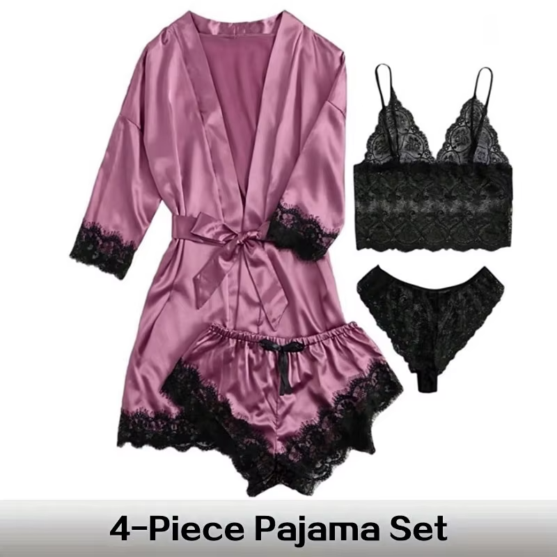 Sommerliches Spitzen-Satin-Dessous-Set, 4-teilig 3