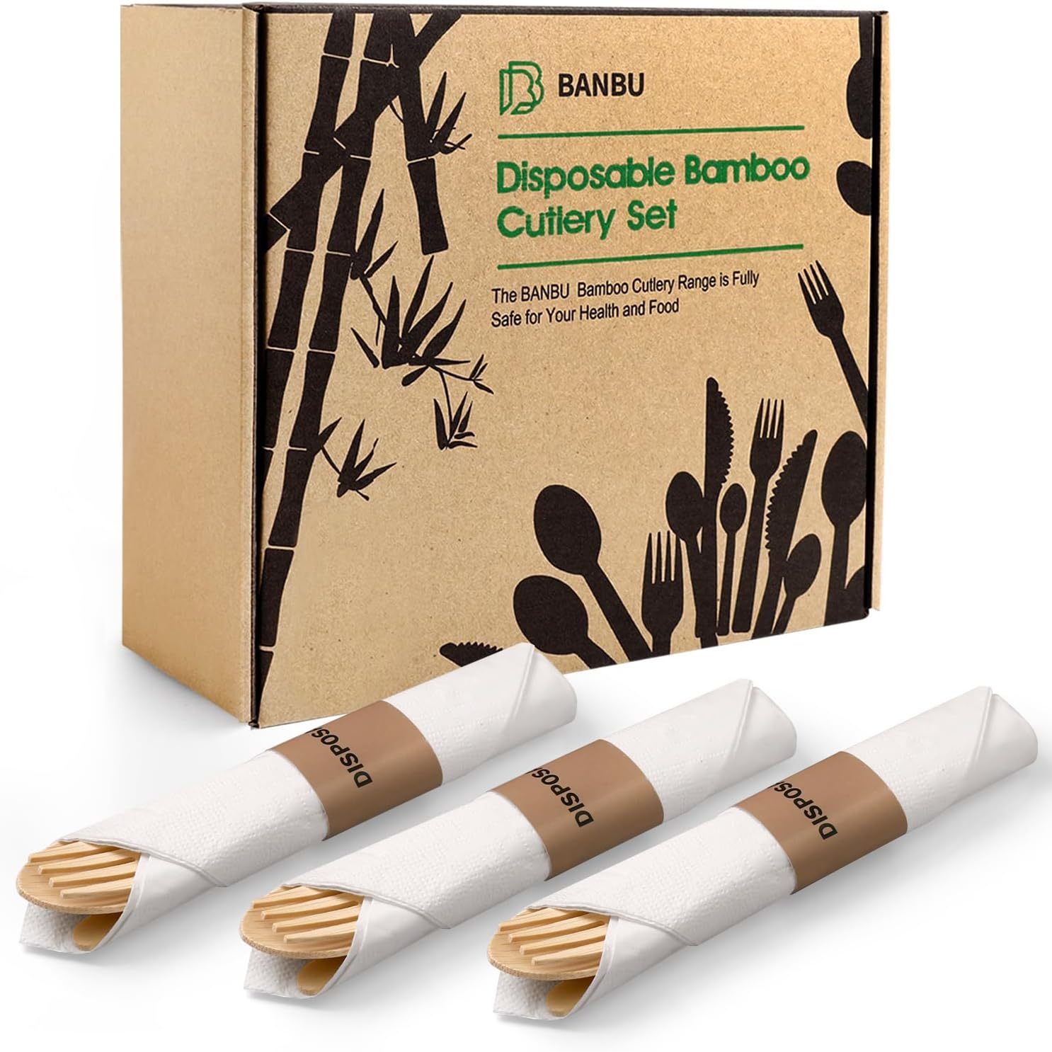 Vorverpacktes Bambusbesteck, 50er-Set