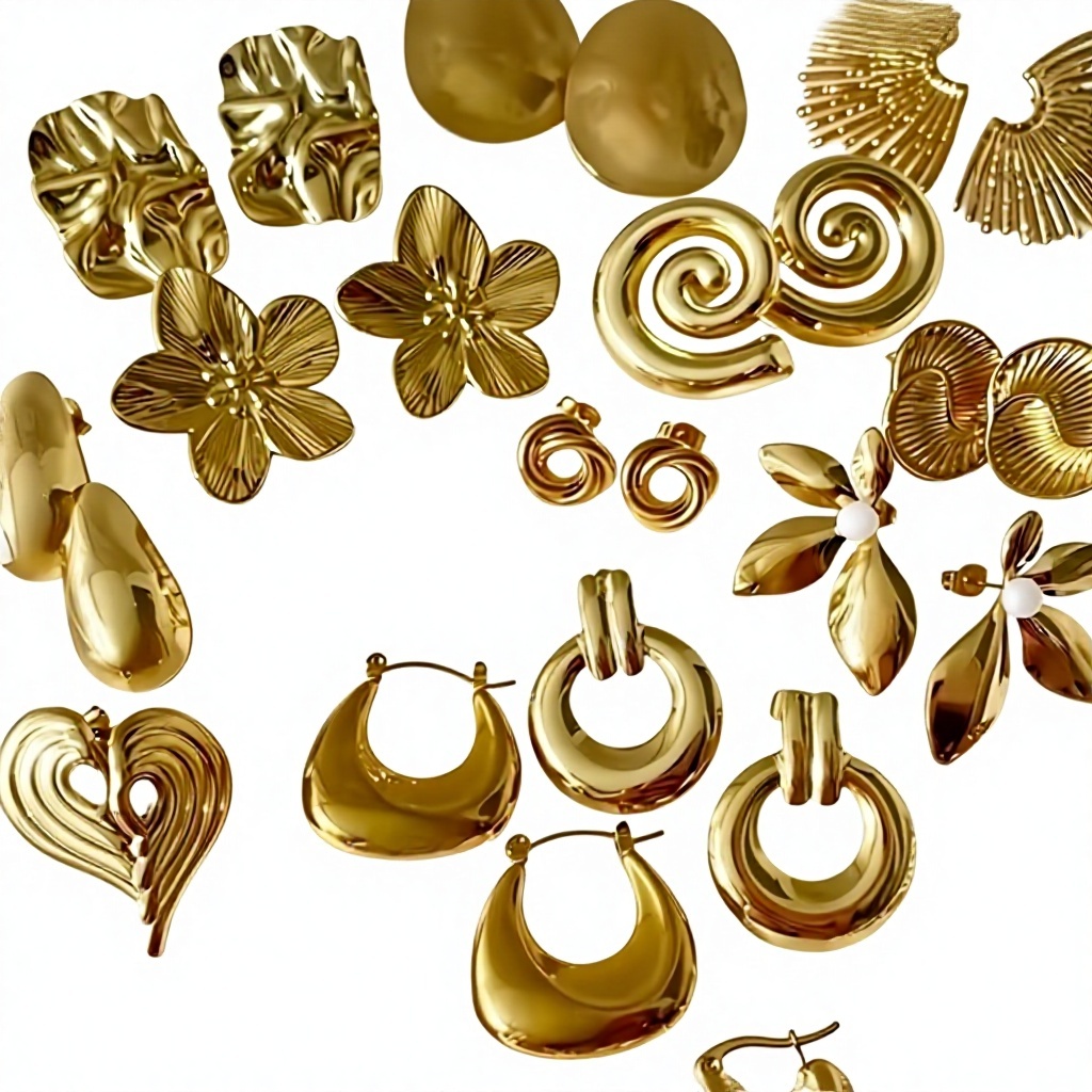 Hypoallergene Geometrische Ohrstecker 18K Gold 4