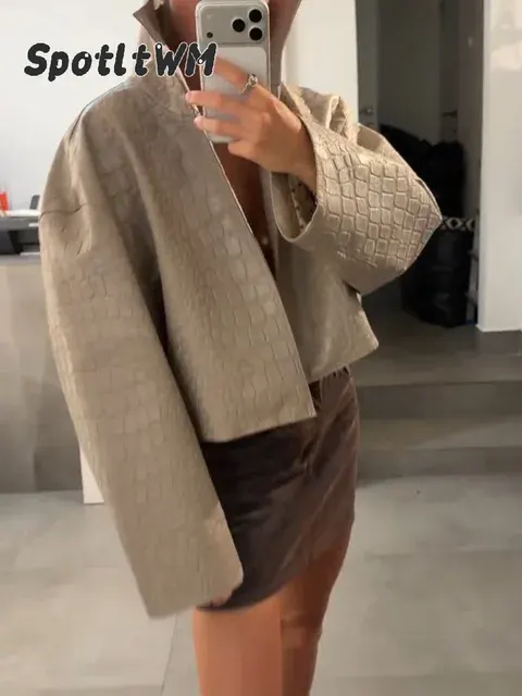 Damen-Cropped-Lederjacke 2