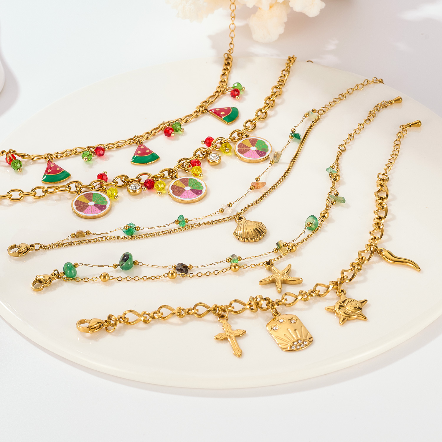 Vergoldetes Edelstahl-Armband mit Ozean-Charms 3