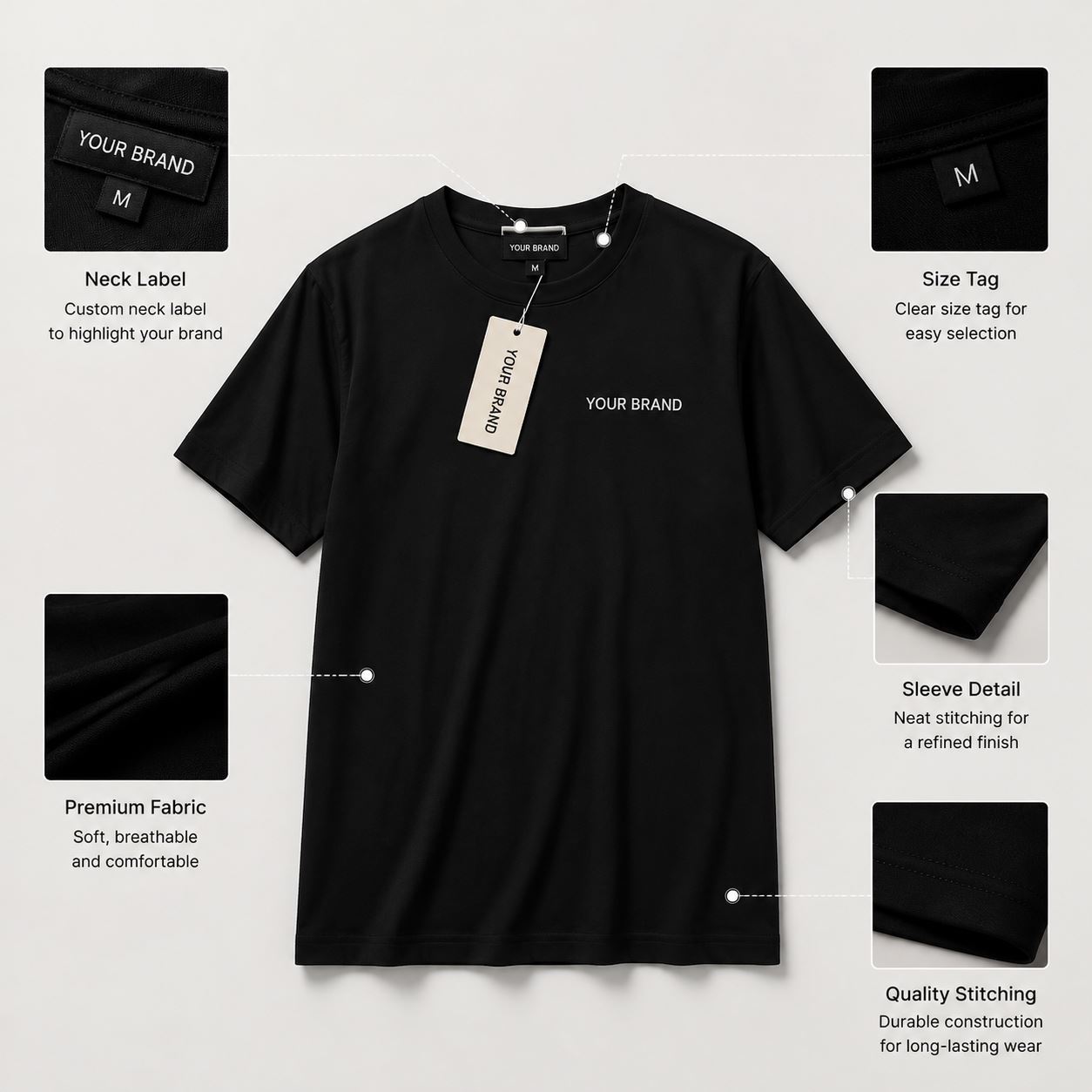 Unisex-Baumwoll-T-Shirt aus Strick, Kurzarm 4