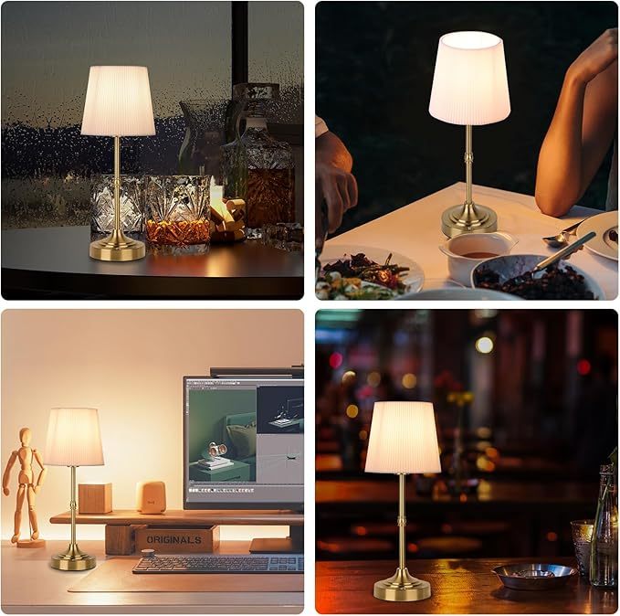 Kabellose Akku-Tischlampe mit Stoffschirm 4