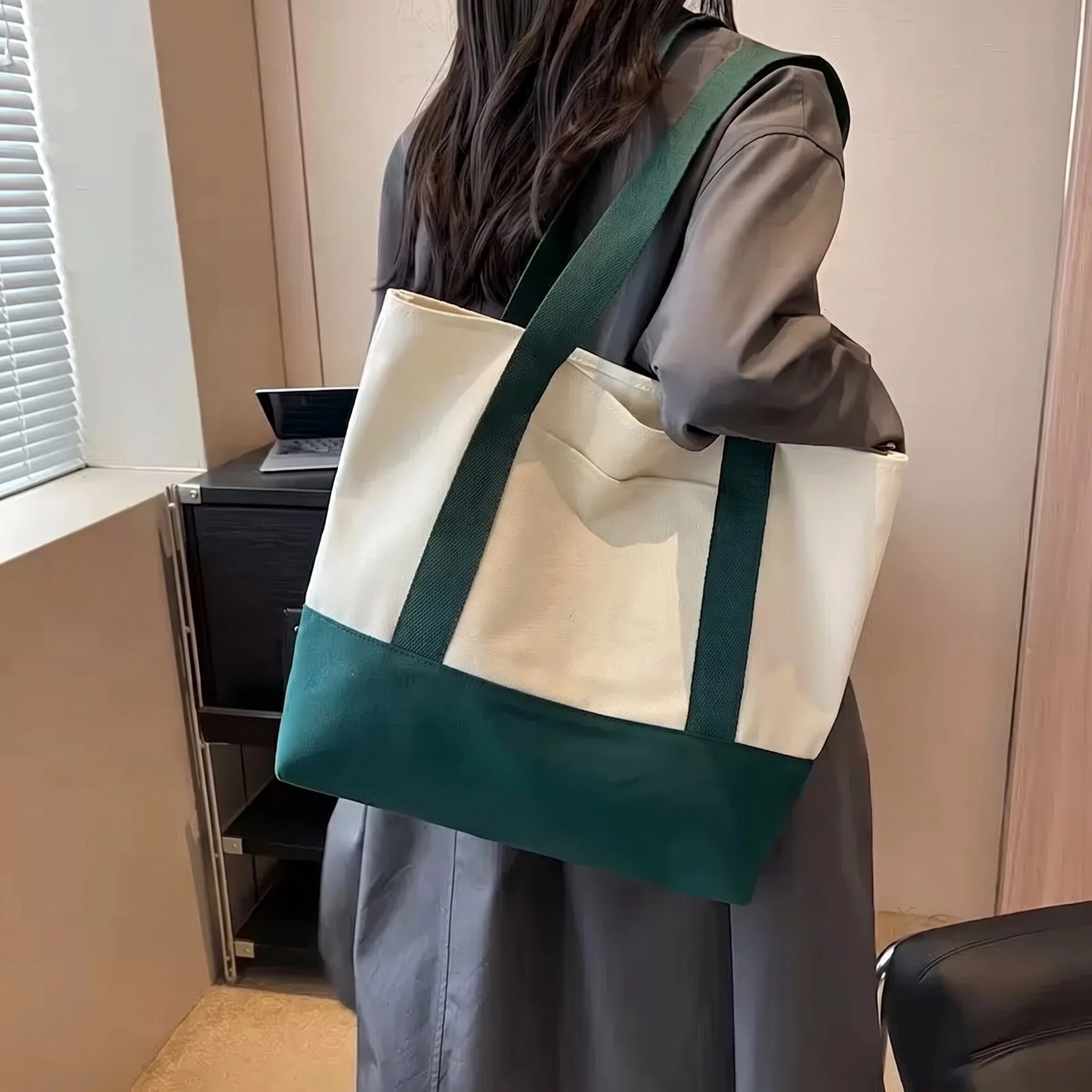Robuste Bio-Baumwoll-Canvas-Tasche mit Langhenkel 4