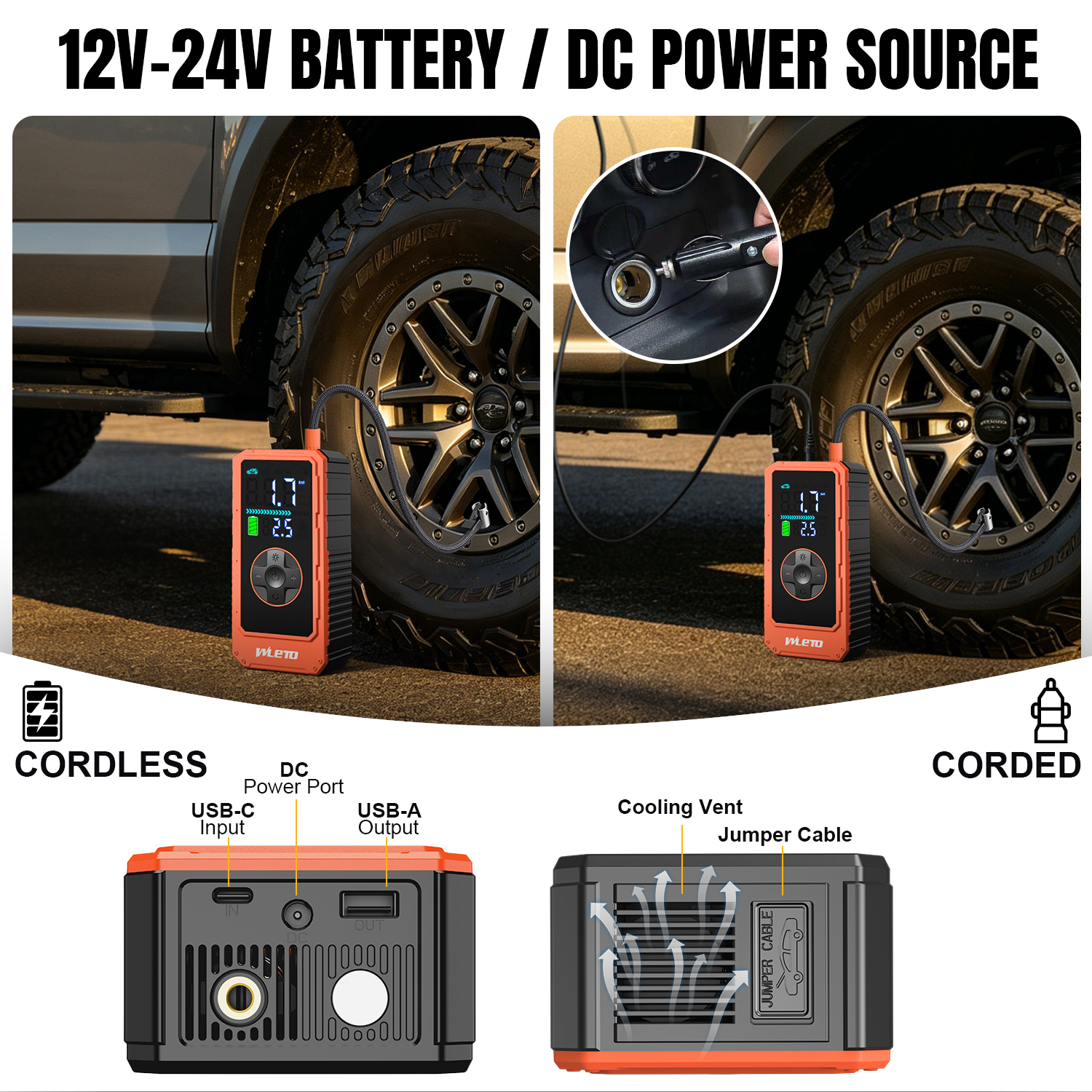 Autobatterie-Starthilfe mit Luftpumpe 150 PSI 4