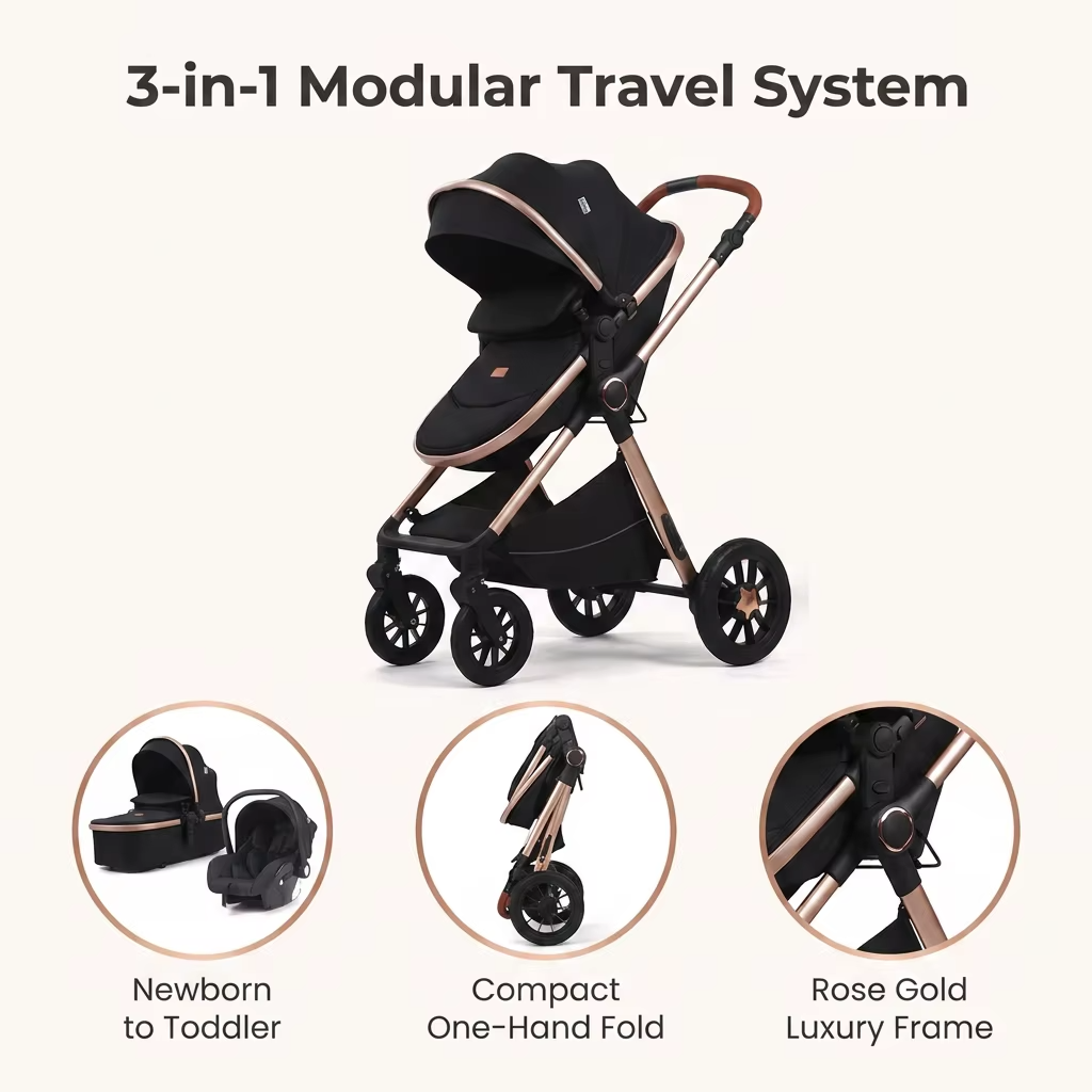 Faltbarer 3-in-1 Kinderwagen mit Großem Stauraumkorb 3