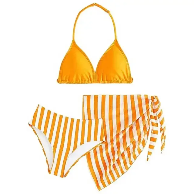 Dreiteiliges nahtloses High-Rise Bikini-Set 3