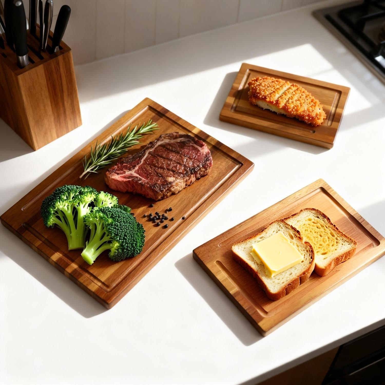 Holz Schneidebrett Set mit Halterung 3