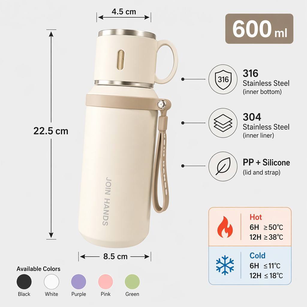Doppelwandige Edelstahl-Thermosflasche 600 ml mit Teesieb 4