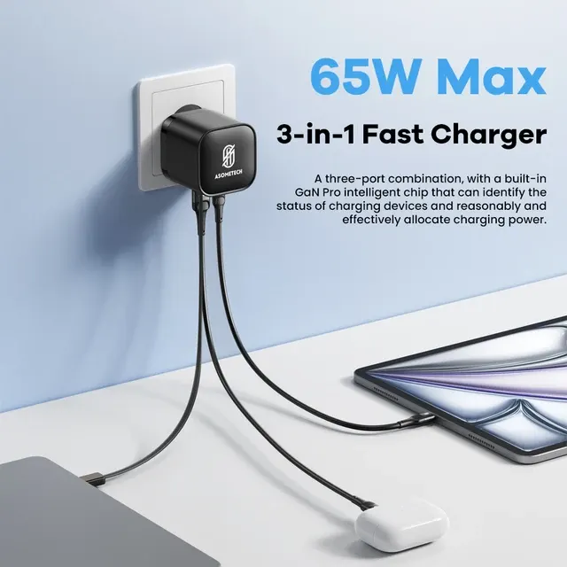 65W GaN Ladegerät mit einziehbarem Kabel 1