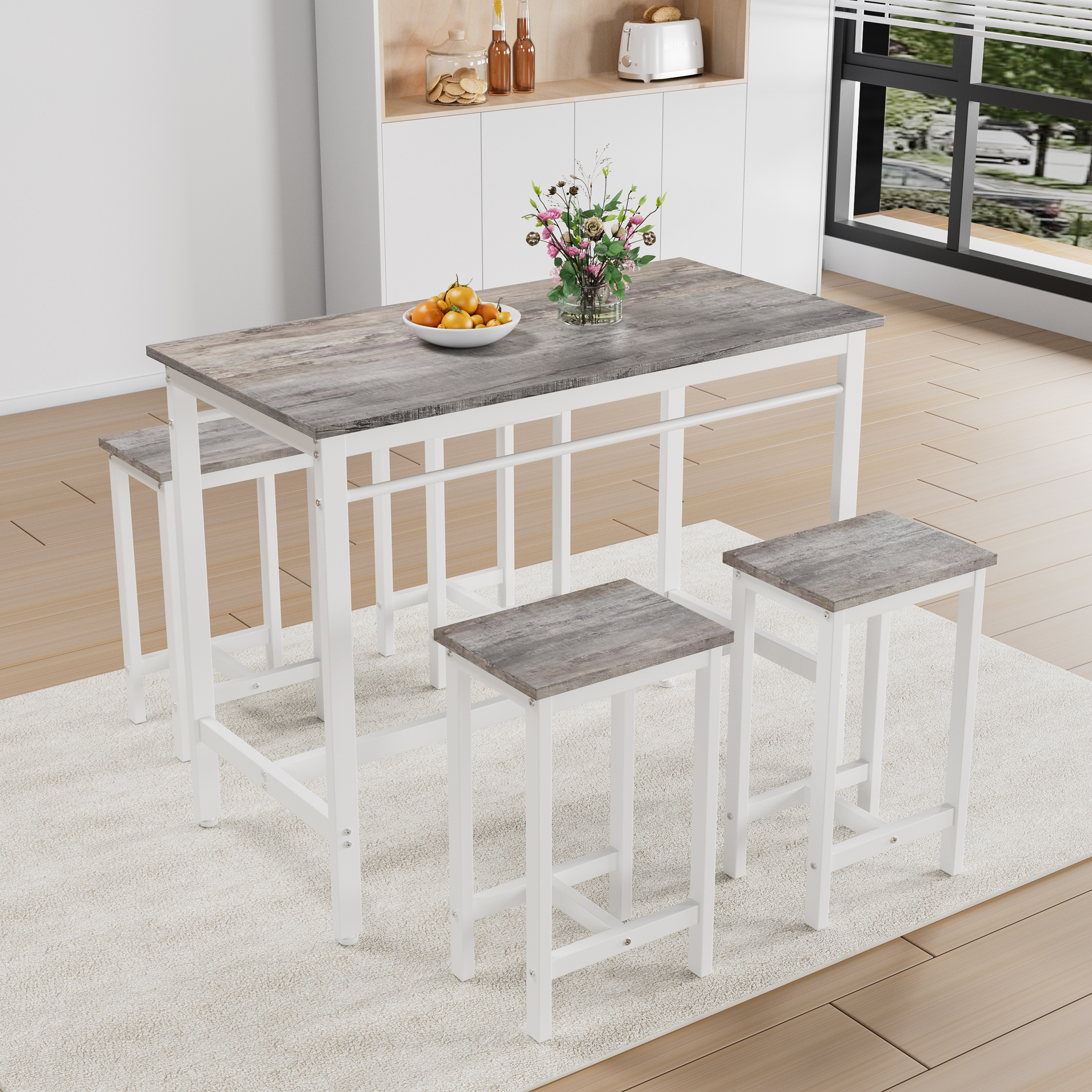 5-teiliges Bartisch-Set mit Barhockern, Eichenoptik