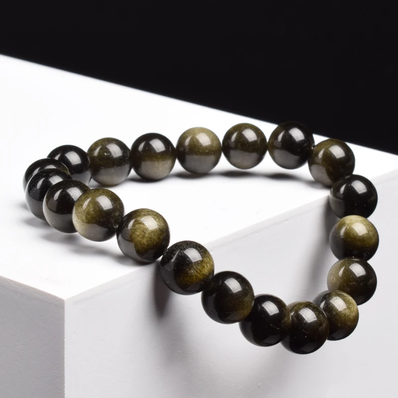 Goldener Obsidian Perlenarmband mit Naturstein 2