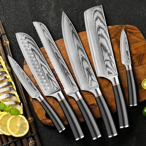 6-teiliges Damast-Messerset mit ABS-Griff