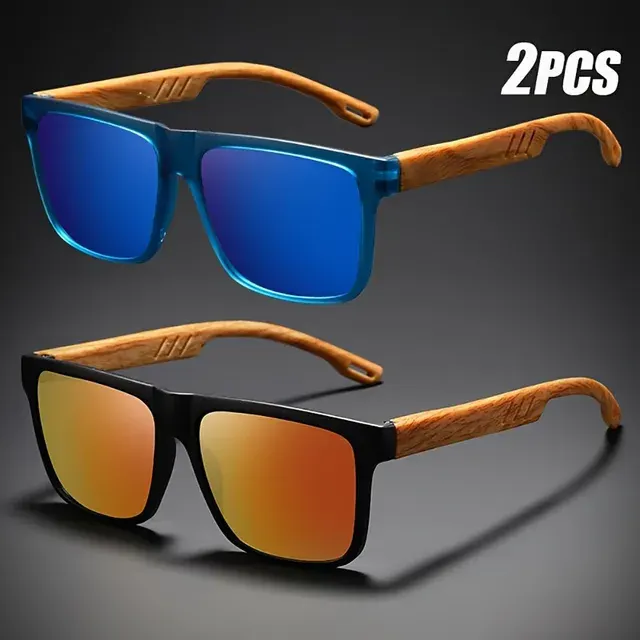 Quadratische Holzmaserung-Sonnenbrille UV400 2