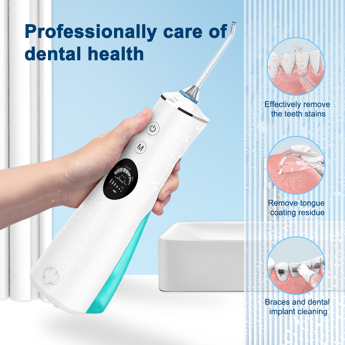 Wiederaufladbare Munddusche mit LCD-Display, 260 ml 3
