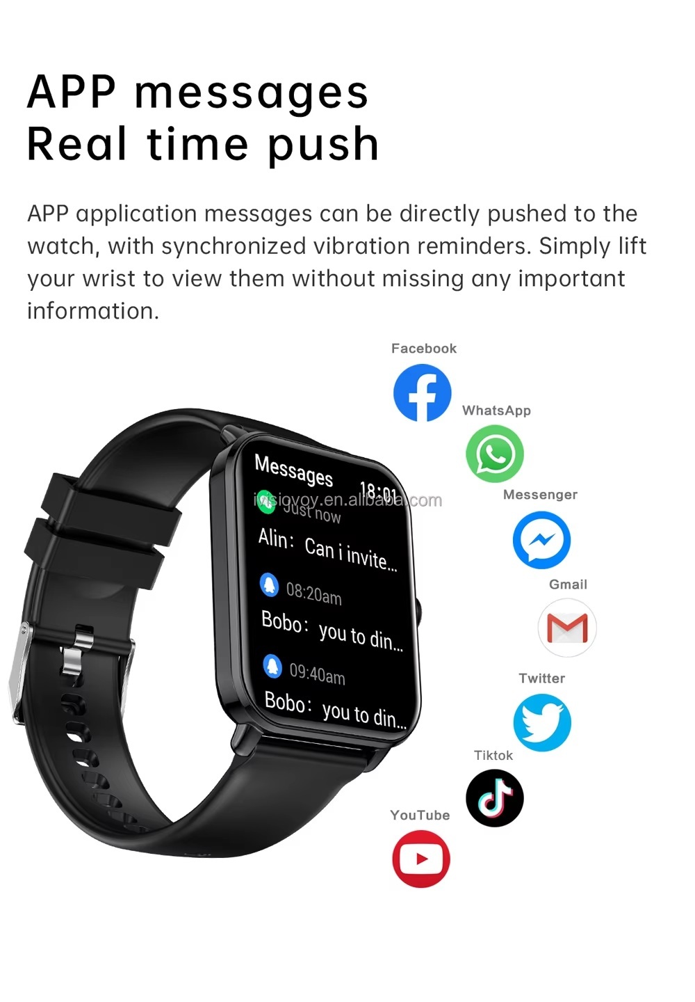 Quadratische Smartwatch mit Silikonarmband, IP68 2