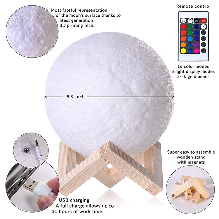 Dimmbare 3D-Mondlampe mit 16 Farben 2