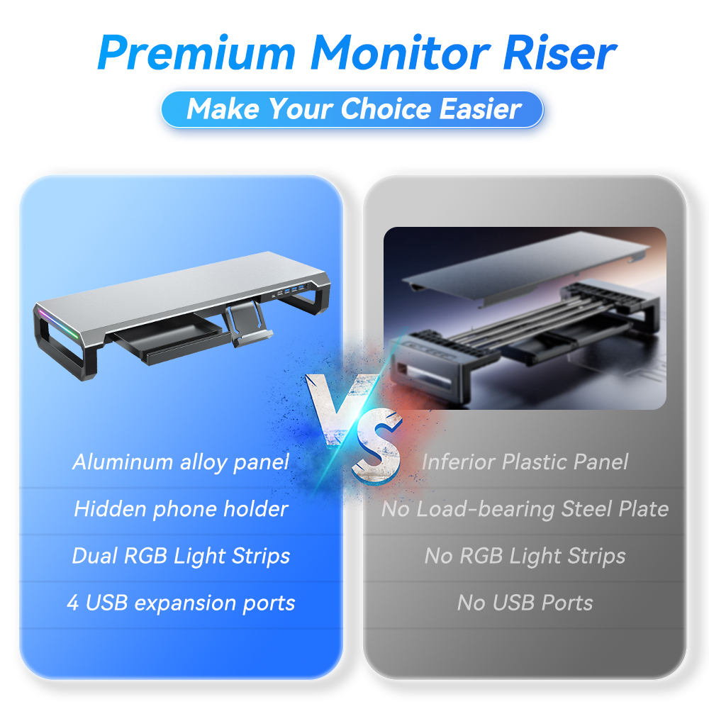 Aluminium-Monitorständer 4 USB-Anschlüsse Stauraum 3