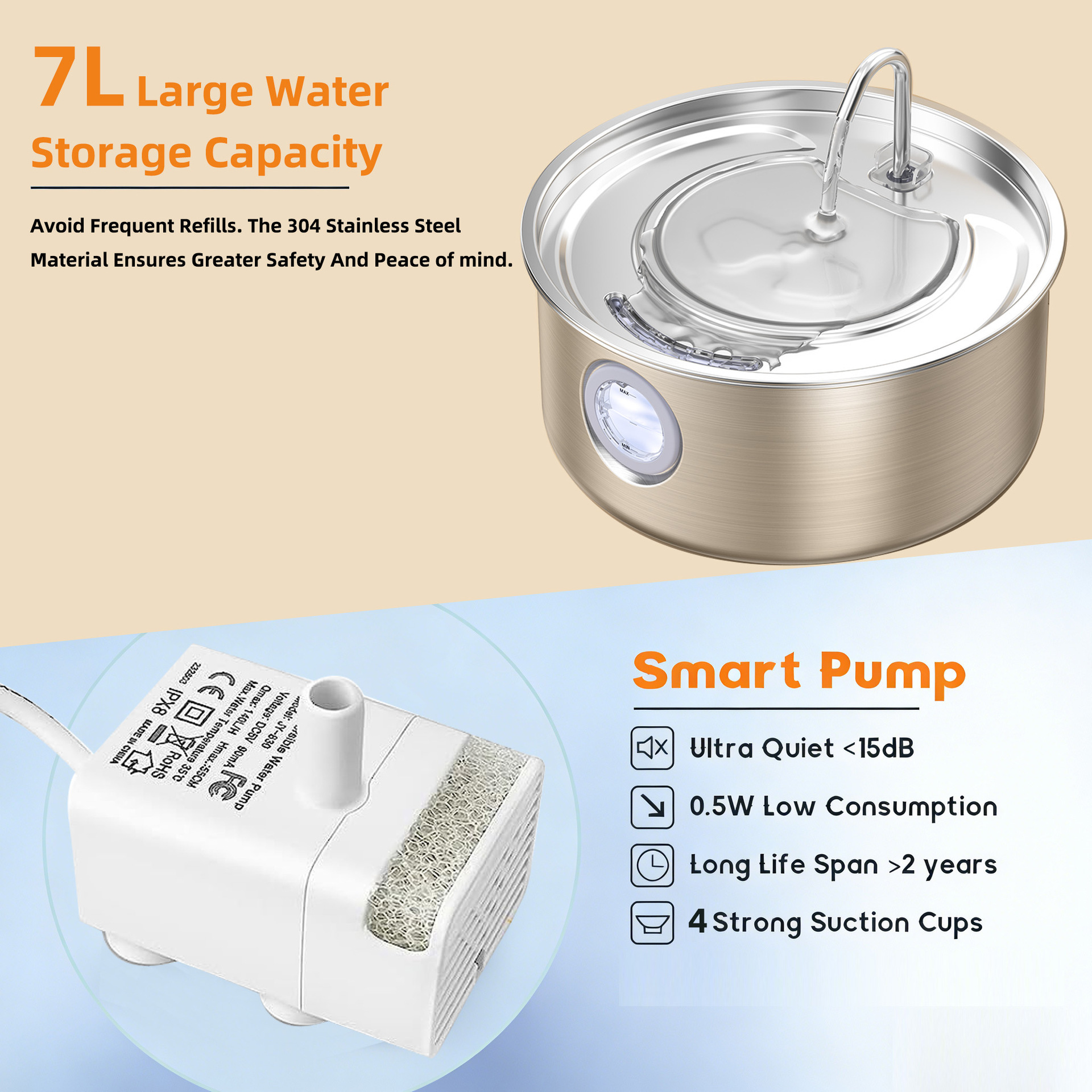 Großer Edelstahl Smart Haustier Wasserspender 4