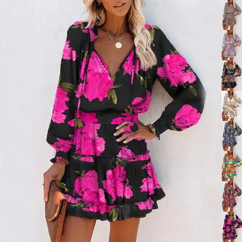 Damen Langarmkleid mit Blumenmuster