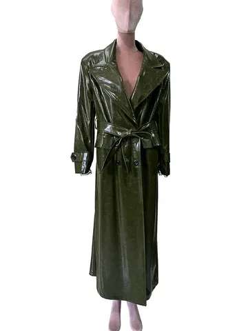Damen-Lederimitat-Trenchcoat