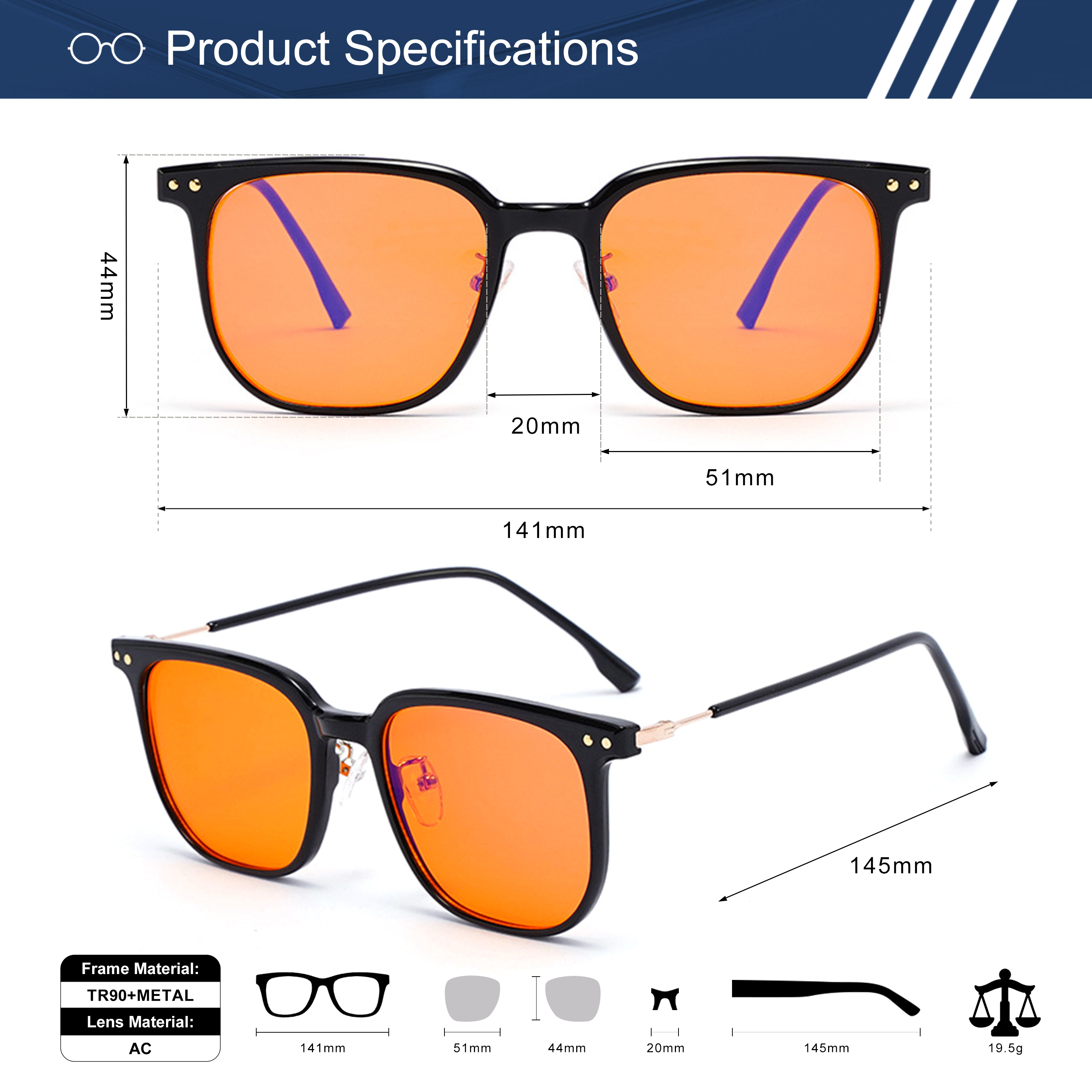 Blaulichtfilter Gaming Brille TR90 Rot-Bernstein 4