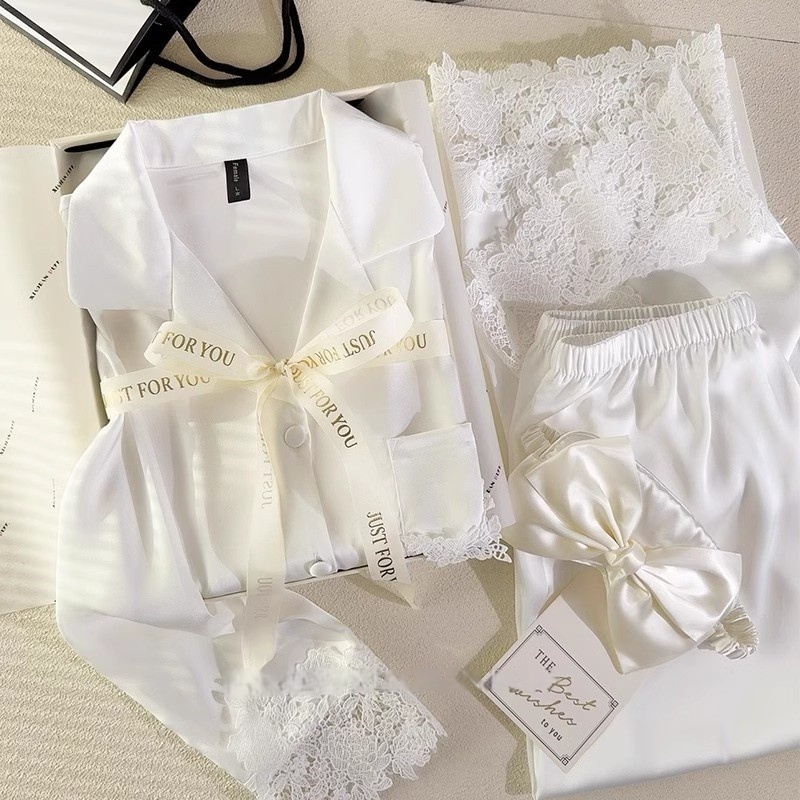 Damen Bambus Pyjama Set Zweiteilig Bestickt