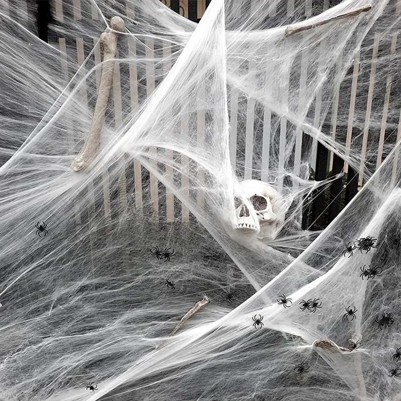 Weißes dehnbares Halloween-Spinnennetz, Party-Deko