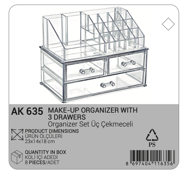 Transparenter Acryl-Make-up-Organizer mit 3 Schubladen 3