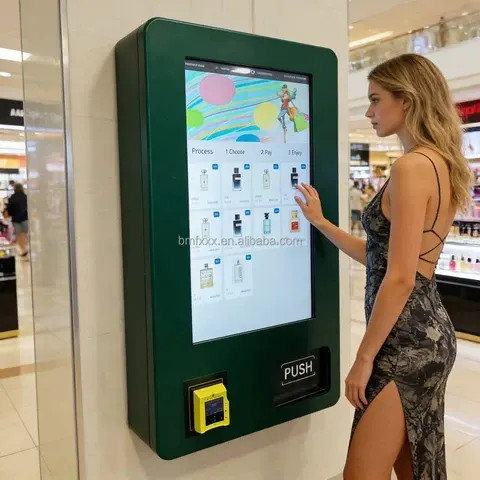 Kleiner Wandautomat aus Metall mit Touchscreen