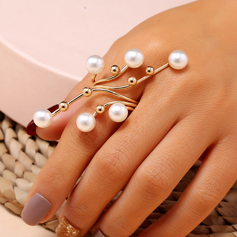 Geometrischer Perlenring Goldfarben Fingerring